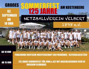 Großes Sommerfest zum 125-jährigen Jubiläum im Netzballverein mit der deutschen Mannschafts-Meisterschaft der Verbände AK 30